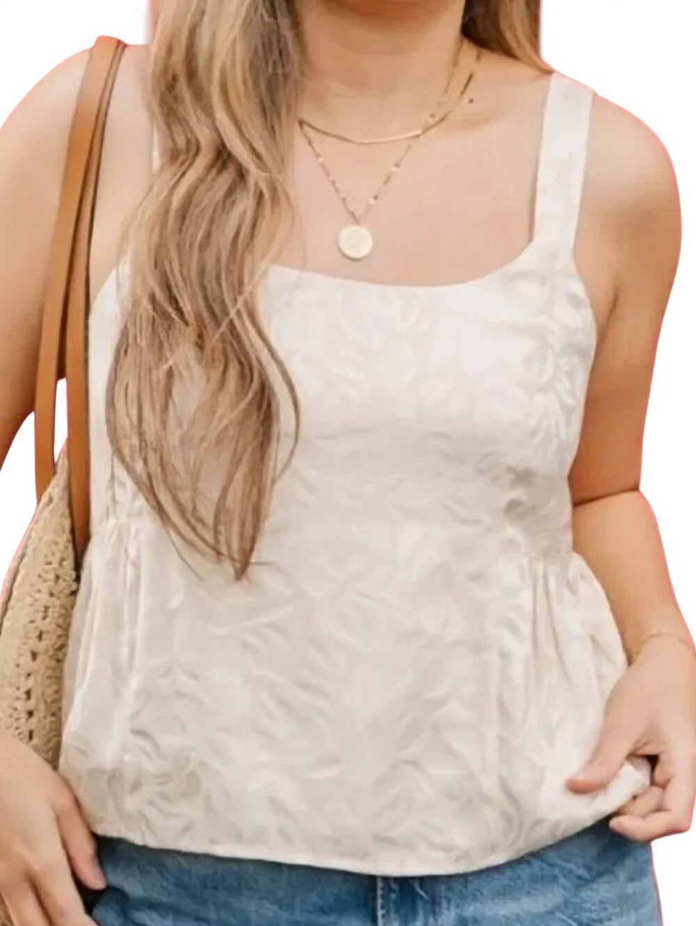 Smash + Tess Polly Tank Top Women Large Cream Floral Jacquard Lyocell